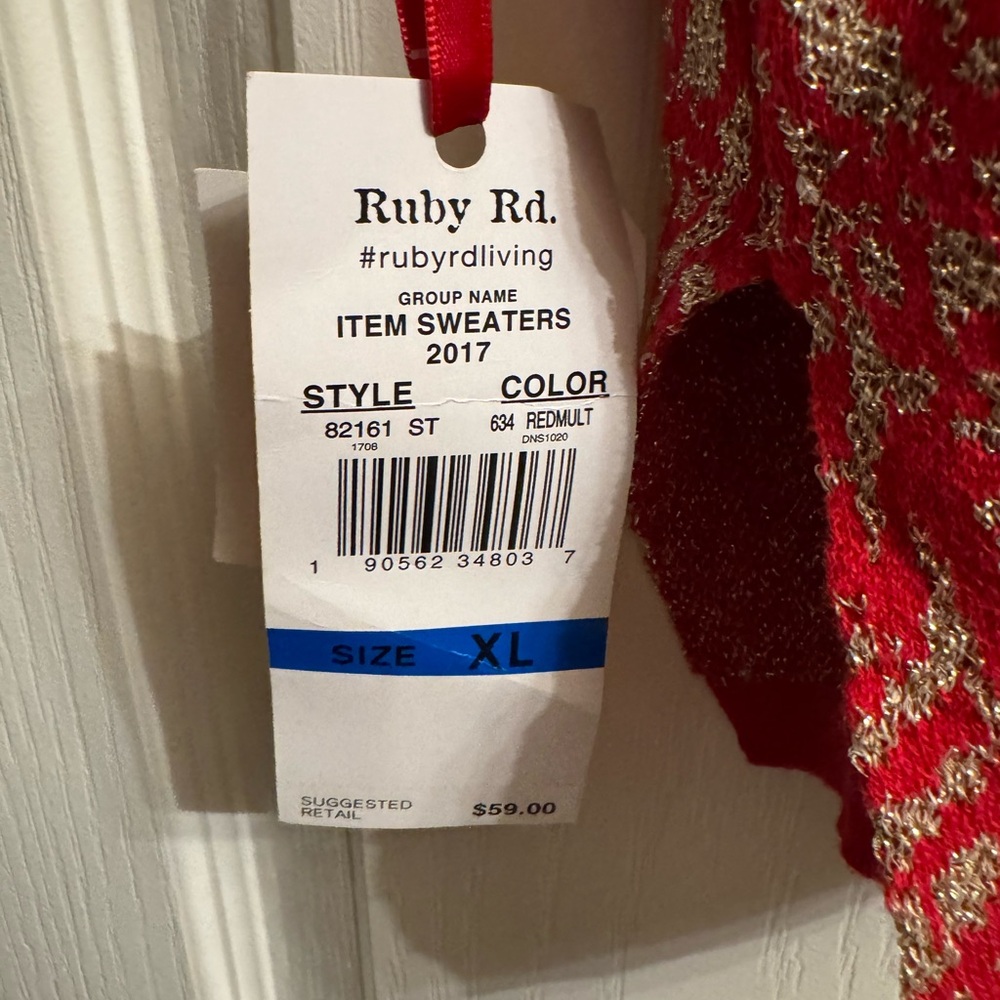 Ruby Rd. Red and Silver Patterned Tunic Sweater - Picture 6 of 13